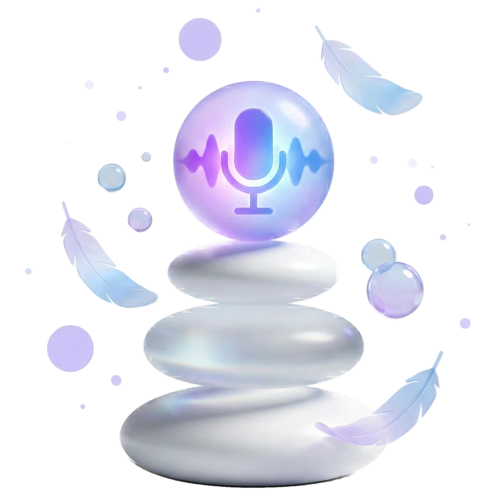 A stack of balanced stones topped by a glowing orb with a microphone inside it.