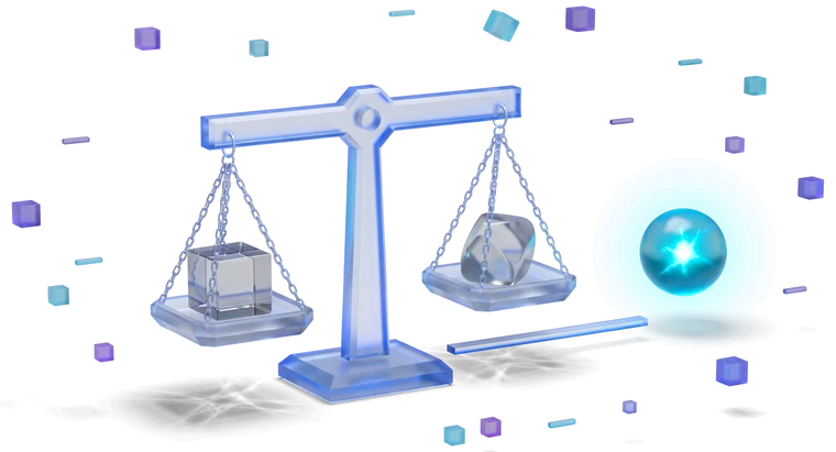 A balance weighing two pans, with a glowing orb resting clearly beside it rather than on either side.