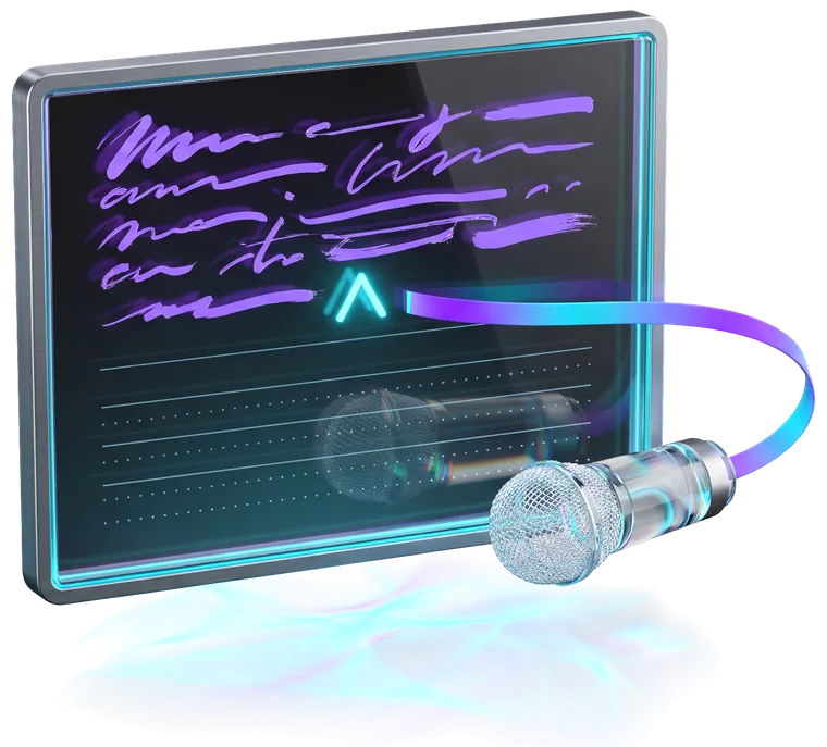 A small glowing orb sending a single ribbon of speech into a stack of glass pages, the nearest one filling with lines of text.
