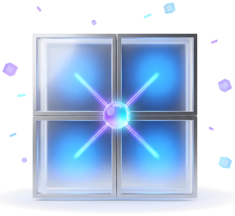 A four-pane glass window lit from a single glowing orb at its centre, four equal strands reaching each pane.