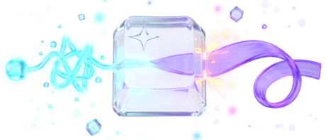 A knotted cyan wave runs into one glass key and leaves it as a smooth purple ribbon.