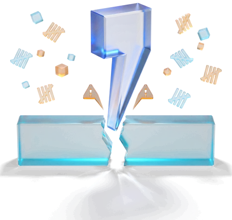 A wedge driven down into a glowing bar, splitting it into two separate halves.